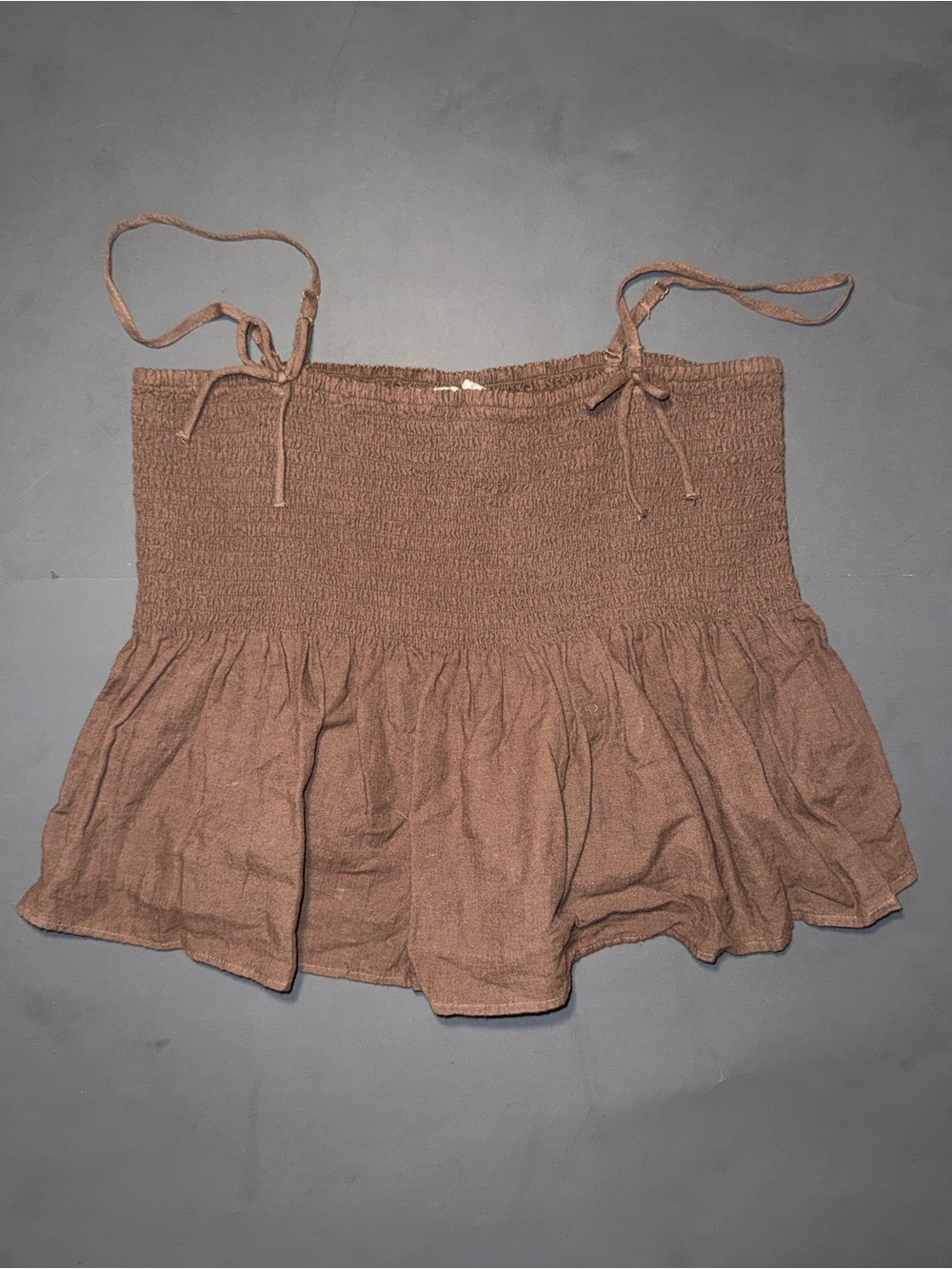 American Eagle Outfitters Brown Smocked Ruffle Mini Skirt with Ties